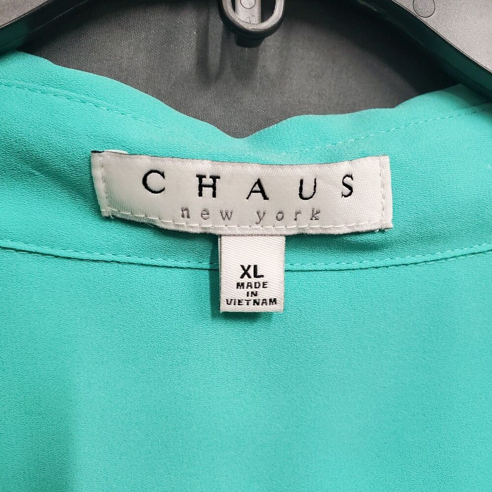 Chaus New York Womens Tie Front Aqua Blouse NWT - Picture 3 of 6